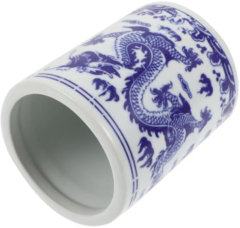 HOLIDYOYO Elegant Utensil Holder Kitchen Countertop Storage Blue White Porcelain Chopstick and Spoon Storage Bucket