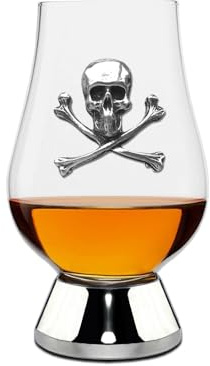 English Pewter Company WGP042 Verre à whisky Wee Glencairn avec tête de mort en étain et os croisés 70 ml