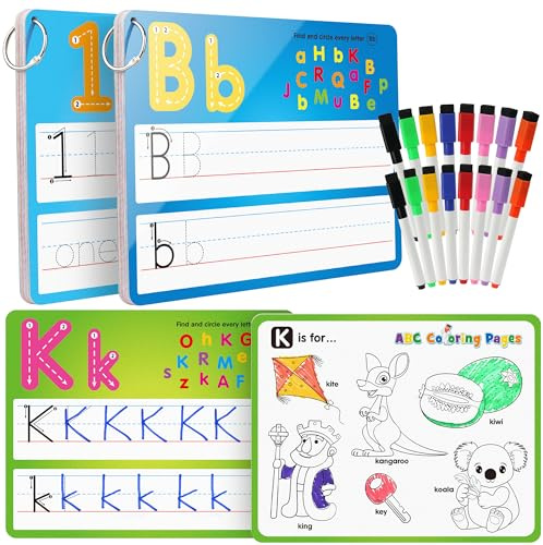 Coogam 36 Buchstaben Zahlen Handschrift Zeichnung Übungskarte | Zeichnung Färbung Stift, doppelseitiges Schreiben und Wischen von Spuren, Montessori Bildungspielzeug Geschenk für Kinder