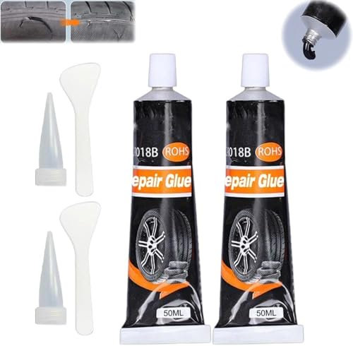 Tire Glue Sidewall Repair Rubber Set, Cement Tire Fix Sidewall Patch Plug Repair Strong Adhesive, Rainproof Waterproof & High Temperature Resistant, For Shoes Sealant Quick Dry Black Glue (2PCS)