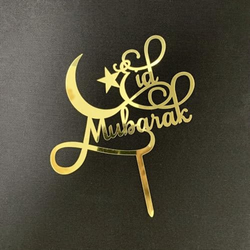 Craft Cart Acrylic Cake Topper For Happy Ramadan Eid Mubarak With Gold Letters Crescent Star Party Decoration Design Idea