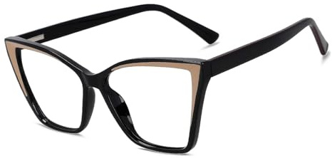 GddOGUK Fake Brille Brillenfassungen, Titan-Kunststoff, Anti-Blaulicht-Brillenfassungen, 2-Farben-Spleiß-Brillenfassungen, optische Cat-Eye-Brillen Angenehm zu tragen