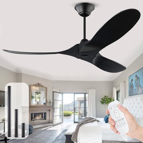 OUENGK Deckenventilator ohne Licht mit Fernbedienung, schwarzer Deckenventilator für draußen, moderner Deckenvetilator aus Holz, 132cm/52 inch