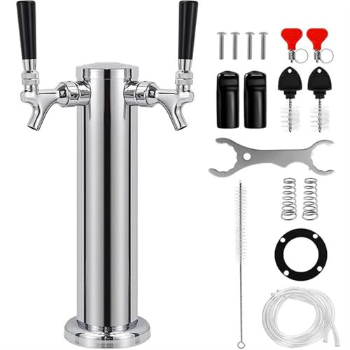 Single Faucet Draft Beer Tower Homebrew Kegerator Beer Tower,Doule Faucet Tap Beer Tower,3’’ Diameter Column Beer Dispenser Tower Kit For Home & Bar