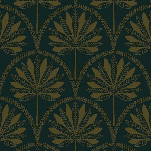 CiCiwindSelbstklebende Tapete Blumen 44cm x 10m Vintage Grün Gold Vinyl Möbelfolie Wasserdicht Blätter Klebefolie Verdickt für Wand und Möbel