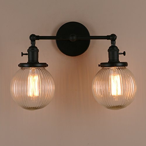 Luces de pared industriales modernas con pantalla de vidrio transparente acanalado para cocina y bar (negro)