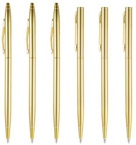 6 Stück Gold Kugelschreiber Metall Schwarze Tinte Kugelschreiber Einziehbare 1mm Tinte Stifte Schlank Kugelschreibers Handwriting Arbeit Stift für Business Hochzeit Büro Männer Frauen Schreiben