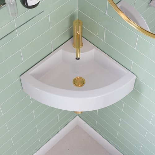 Corner Cloakroom Basin, DeerValley Bathroom Corner Sink, Triangular Wall Hung Ceramic Wash Basin for Bathroom and Toilets - 46 x 33 x 13cm