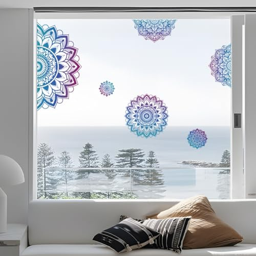 Peacoblue Fensteraufkleber 120x30cm,Mandala-Muster Fensterbilder Deko | Doppelseitiger statischer Fenstersticker selbstklebend,Wasserfest und abnehmbar für Klassenzimmer,Glasfenster Dekoration
