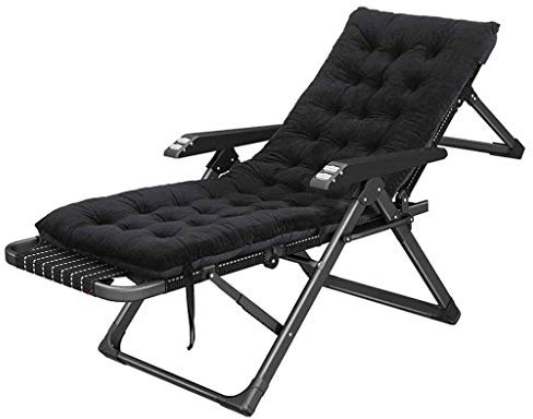 Silla de salón Resistente, Tumbona, Silla Plegable de Metal para jardín, Camping, Patio, reclinable portátil para Exteriores, con Cojines Gruesos, Tumbona Negra