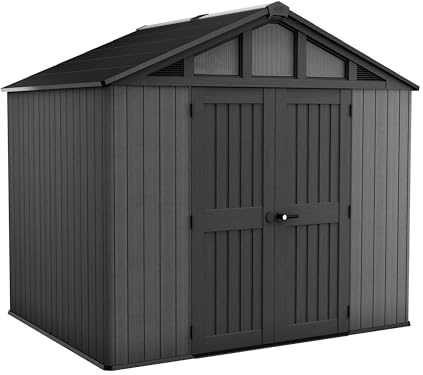 Keter Stronghold 10x8 Garden Shed – Grey | Steel-Reinforced Evotech Resin | Extra-Wide Double Doors (152.5cm) | Skylights + Windows | Ventilated & Weatherproof | Maintenance-Free Storage