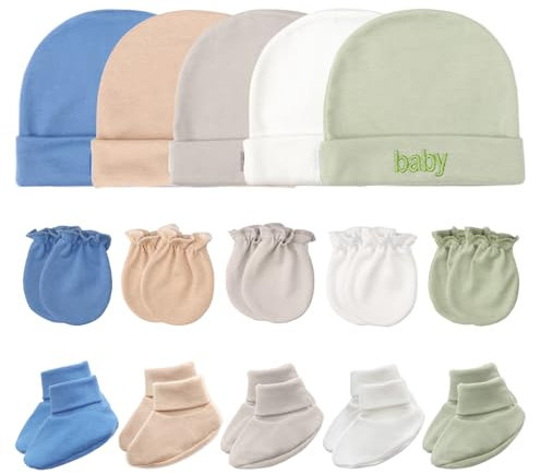 DRESHOW Recién Nacido Bebé Gorro y Manoplas Calcetín Conjunto Algodón Bebés Sombreros y Sin Rasguños Guantes Calcetines Gruesos para Niñas Niños 0-6 Meses
