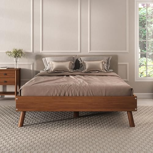 IDIMEX Futonbett Karri 140x190 aus Massivholz, Kastanien Farben - Robustes Doppelbett mit konischen Beinen, moderner Holz Bettrahmen, Mittelsteg mit Stützfüßen