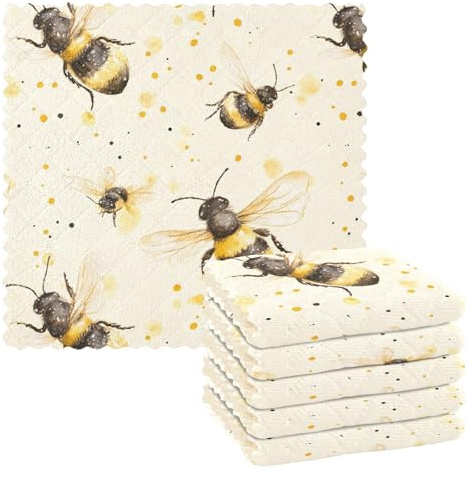 famyily Bumble Bees Yellow Microfiber Drying Towel Kitchen Tea Towels Terry Cloth Dish for Decorative New Home Classic 11x14in