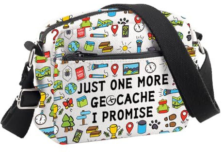 PLITI Geocaching Crossbody Bag Geocacher Gift Just One More Geocache I Promise Gift Outdoor Lover Gift Treasure Hunter Gift