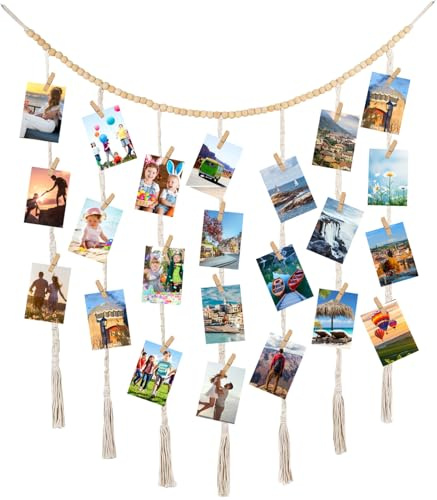 Appendi Porta Foto Multiple Da Parete Con 45 Mollette, Rimovibile Porta Polaroid Da Parete, Display Per Foto In Macramè Da Appendere (120X 90 Cm), Può Essere Utilizzato per Cartoline E Altri Oggetti