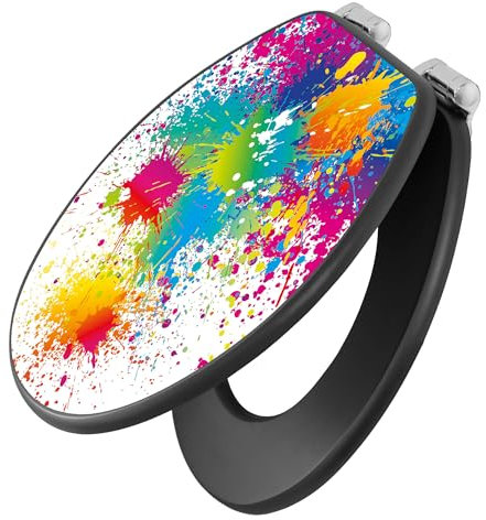 banjado Toilettendeckel anthrazit mit Absenkautomatik/WC Sitz mit Absenkautomatik anthrazit/Klodeckel grau/Toilettensitz dunkel/edle Klobrille - Motiv Farbspritzer