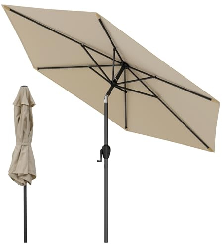 GOPLUS 2,3M Parasol de Jardin Extérieur, Parasol Inclinable avec 6 Baleines, Manivelle, Trou de Ventilation, Protection Solaire, pour Plage Balcon Patio, Base Non Incluse (Beige)