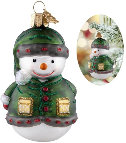 Hzyc Snowman Christmas Ornament,Hand-Blown Glass Christmas Tree Decoration | Green Snowman Collection Figurine, Hanging Glass Ornament for Snowman Lovers Holiday Party Daily Gifts