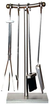 Juego de herramientas para chimenea de hierro forjado, 5 piezas, soporte de base de hierro forjado, para interiores y exteriores, para barbacoa y hoguera, juego de accesorios de hierro forjado
