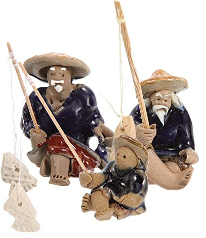 balacoo 3pcs Fisherman Figurines for Bonsai Pot and Aquarium Decor Miniature Fisherman Statues for Lightweight and for Friends