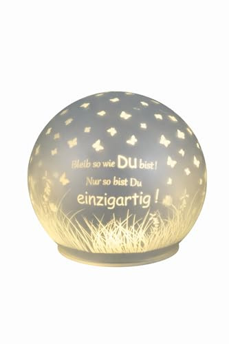 formano Deko-Licht Kugel mit LED-Licht + Timer 12cm aus mattem Farbglas mit Spruch Dekoration Fenster Schmuck Fensterkugel (Nimm Dir zeit für die Dinge, die Dich glücklich machen.)