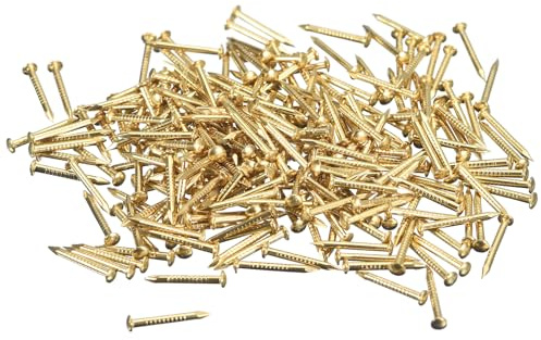 QUARKZMAN 420Pz Chiodi in Ottone 1.2x12mm(DxL) Chiodi per Quadri Muro Testa Rotonda Piccoli in Ottone Hardware per Progetti Fai da Te in Legno Scatole Decorative Casa, Tonalità Ottone
