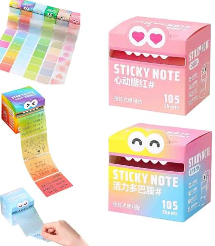 Cute Monster Pattern Sticky Note,105pcs/Box,Self Adhesive Cartoon Notes,Fun Pastel Pull-Out Memo Pads,Notepads Stationery,Small to do List Notes,Office School Tab Supplies (C)