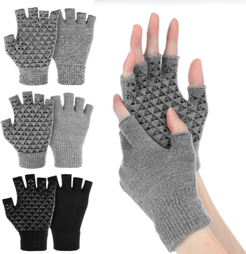 CIATBYYJ 3 Paar Rutschfeste Fingerlose Handschuhe,Winterwarme Halbfinger Handschuhe,Unisex Fingerless Gloves,für Tippen Gaming Outdoor und Alltag