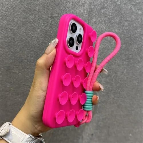 YVWUNH Custodia per telefono con ventosa in silicone liquido a forma di caramella 3D per iPhone 17 16 15 14 11 12 13 Pro Max Plus con cordino da polso, custodia morbida, rosso, per iPhone 16ProMax