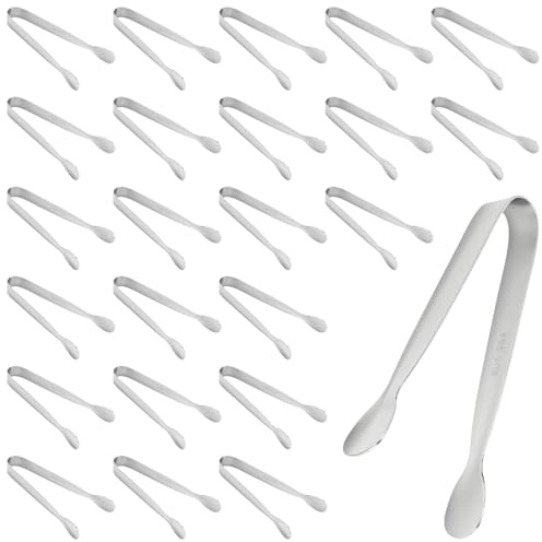 TAICHEUT 24pcs Mini Metal Tongs, 4.3 Inch Stainless Steel Small Tongs for Camping Kitchen, Dessert Table, Coffee Bar (Silver)