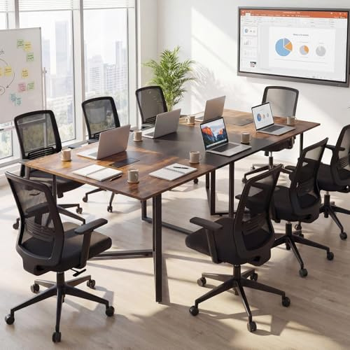 COSTWAY Großer Konferenztisch, rechteckiger Besprechungstisch mit Kabeldurchführung für 6-8 Personen, industrieller Seminartisch für Büro, Esszimmer, 180x100x76,5 cm (L x B x H) (Modell2)