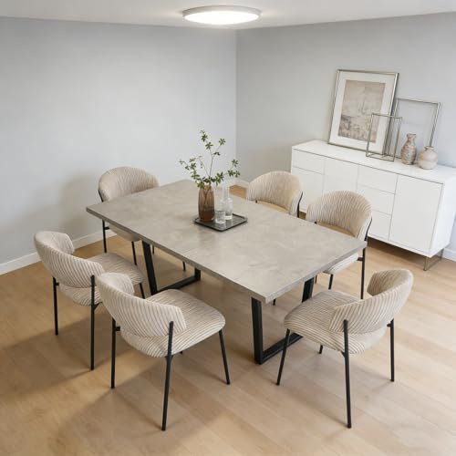 JIEXI Set med 6 utdragbara matbord, 130 x 170 cm, 6 stycken manchesterstolar, rektangulär bricka av MDF och cementpulver, modern modern stil för matsal och