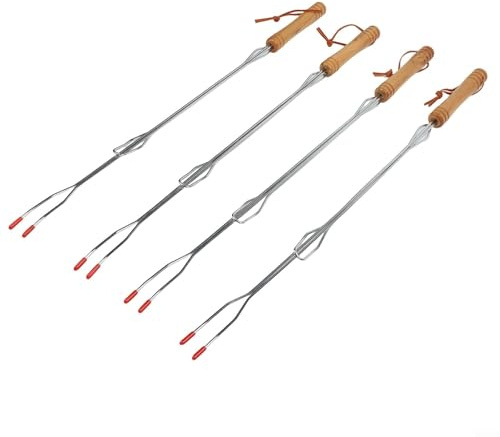 Lot de 4 fourchettes télescopiques pour barbecue en acier inoxydable pour rôtir la guimauve, le camping et la cuisine en plein air, s'étend jusqu'à 76,2 cm (B)