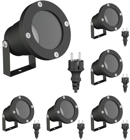 ledscom.de 6x Gartenstrahler DUK für außen, IP65, Stecker, schwarz, 1x GU10 max. 15W