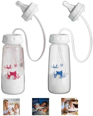 2 3-in-1 Biberon Anti-colica A Mani Libere, 240ml Biberon Per Il Latte In Silicone Con Tettarella A Flusso Rapido E Cannuccia, Cannuccia Per Capezzoli Per Allattamento Senza SforzoPer Bevande Bábý