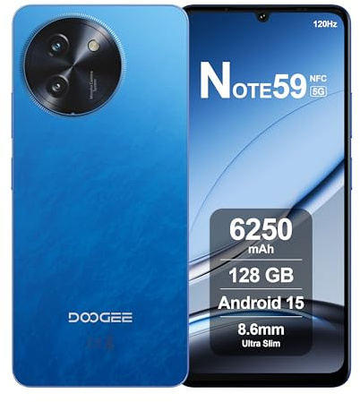 DOOGEENEXT NOTE 59 Smartphone 5G Senza Contratto, 32GB+128GB, Display IPS 6,75 120Hz, Cellulare Android 15 Octa-Core, Fotocamera 16MP+8MP, Batteria 6250mAh, Dual 5G Dual SIM, GPS NFC Blu