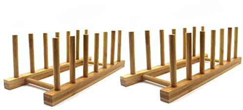 INNERNEED Tellerregale aus Bambusholz, Geschirrständer, Küchenschrank-Organizer für Geschirr/Teller/Schüssel/Tasse/Topfdeckel/Schneidebrett (2 Stück)