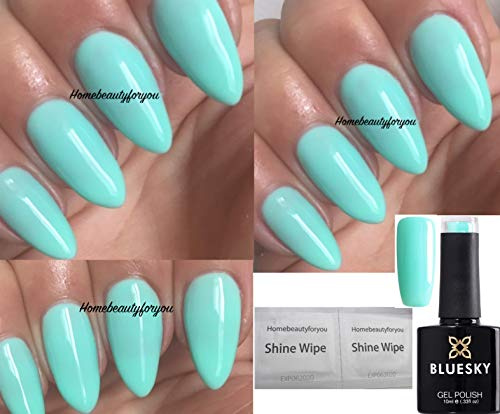 Bluesky Gel-nagellack, A103, färg: pastel-himmelsturkos, ljusmynta, UV-LED-soak-off-nagellack, 10 ml, med 2 glansdukar från LuvliNail
