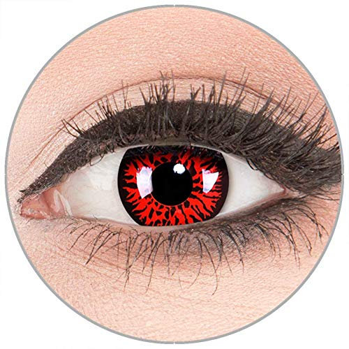 Farbige Kontaktlinsen zu Fasching Karneval Halloween in Topqualität von 'Glamlens' ohne Stärke 1 Paar Crazy Fun rote schwarze 'Red Demon' mit Kombilösung (60ml) + Behälter