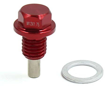 sourcing map M12 x 1.75 Aluminium Magnetische Motorölwannen Ablass Schraube Bolzen für Auto rot