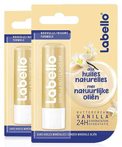 NIVEA Labello Vanilla Buttercream (2 x 5,5 ml), Baume à lèvres enrichi en huiles naturelles, Soin des lèvres Hydratation longue durée pendant 24H