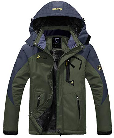 R RUNVEL Mens Coats Winter Waterproof Jackets Parka Fleece Softsell Warm Outdoor Rain Hiking Ski Work Fishing Padded Jackets with Hoods, Olive Green (Fleece) 2019, UK L, fit chest 40-41