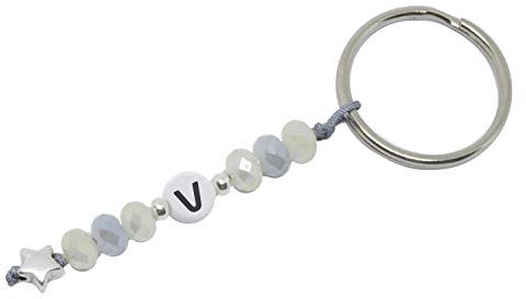 Selfmade Jewelry Schlüsselanhänger Silber Stern Handgemachter Anhänger mit Buchstabe und Glasschliffperlen Inkl. Geschenk-Verpackung (V)