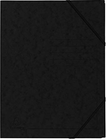 Exacompta - Ref 555411E - Elastisk mapp - storlek 240 x 320 mm, lämplig för A4-dokument, 355 gsm Mottled Pressboard, elastiska band - svart (förpackning med 5)