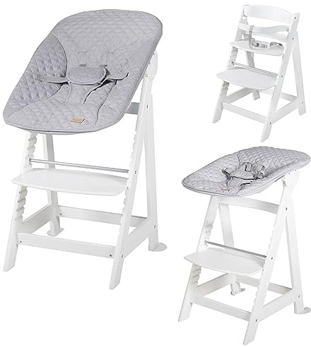 roba Born Up Barnstolsset 2in1 + Insats för nyfödda roba Style grå - Barnstol med liggläge - från födseln - Trä vit
