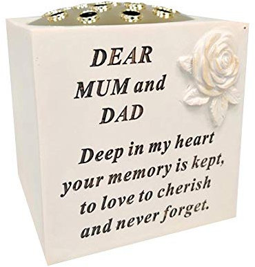 YöL Rose Bowl Graveside Ornament Tribute Beige Gold Flowers Verse Poem Flowers Mum Dad