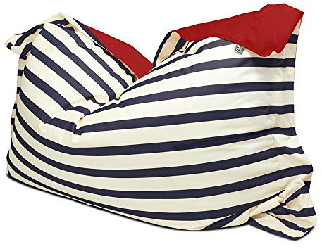rucomfy Beanbags Indoor Outdoor Nautical Stripe Giant Squashy Squarbie Adult Bean Bag. Use as Cushion, Chair or Lounger. Water Resistant 170 x 130cm (Navy)