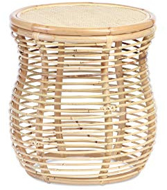 Desser Royal Rattan Side Table – Indoor Natural Circular Large Wicker Top Lamp Table with Cane Pole Design – Luxury Indoor Conservatory or Living Room Furniture