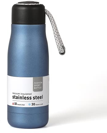 Dusgut Water Bottle, Vacuum Insulated Bottle, Leakproof Water Insulated Bottle with Handle, BPA Free Stainless Steel Portable Bottle, Wide Mouth Sports Bottle, Blue,12oz (350ml)
